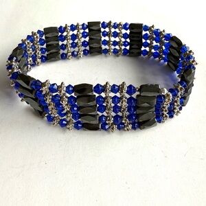 Elegant Blue and Black Beaded Bracelet